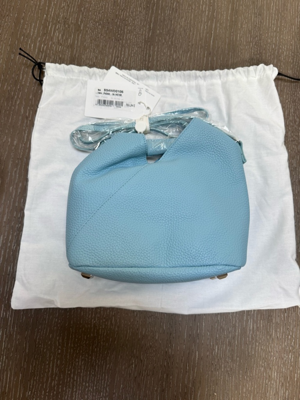 MM6 Maison Martin Margiela Pebbled Light Blue Leather Crossbody Bag